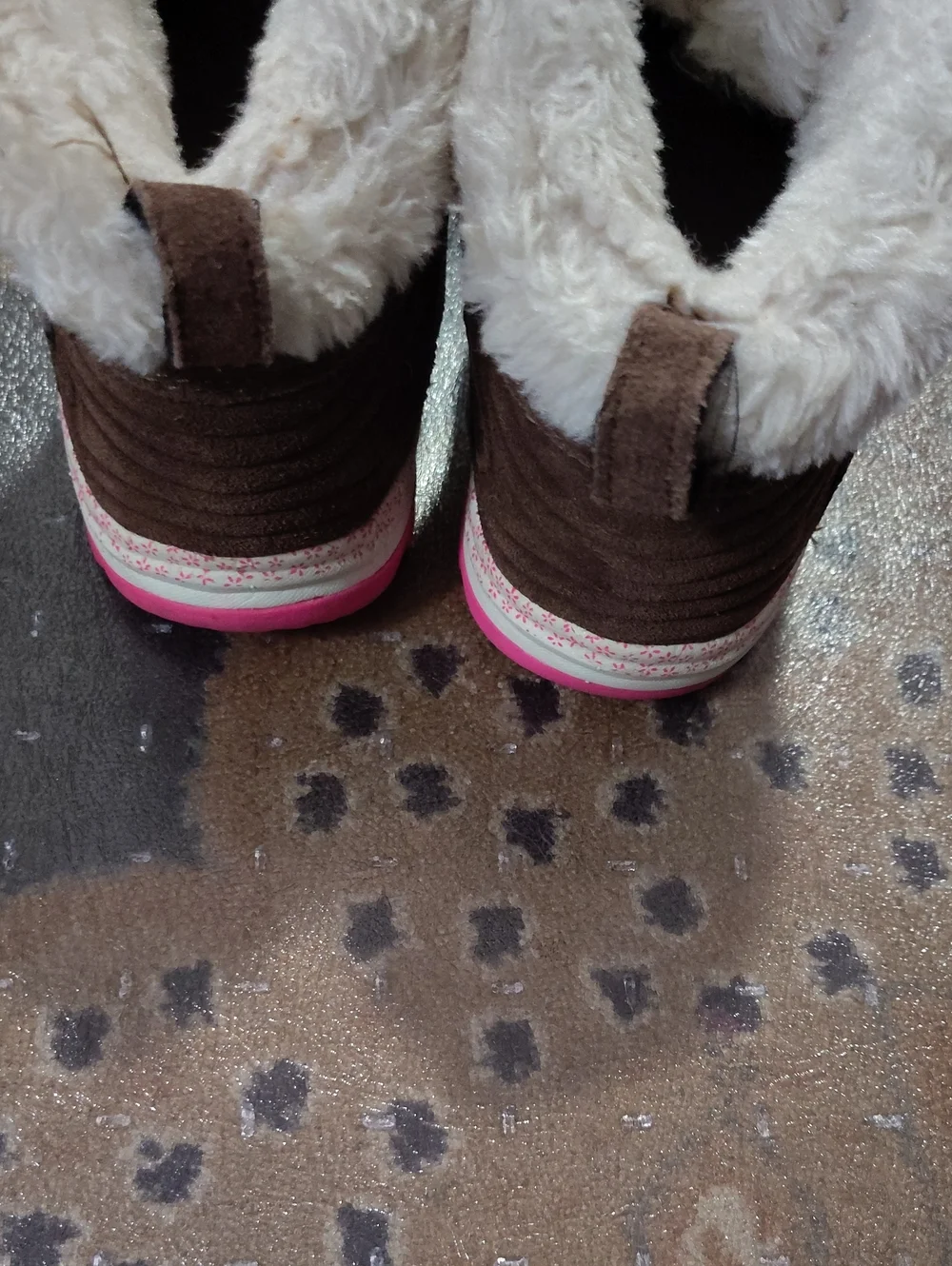 Girls' Brown & Pink Faux-Fur Winter Boots Euc , Size 1 $45